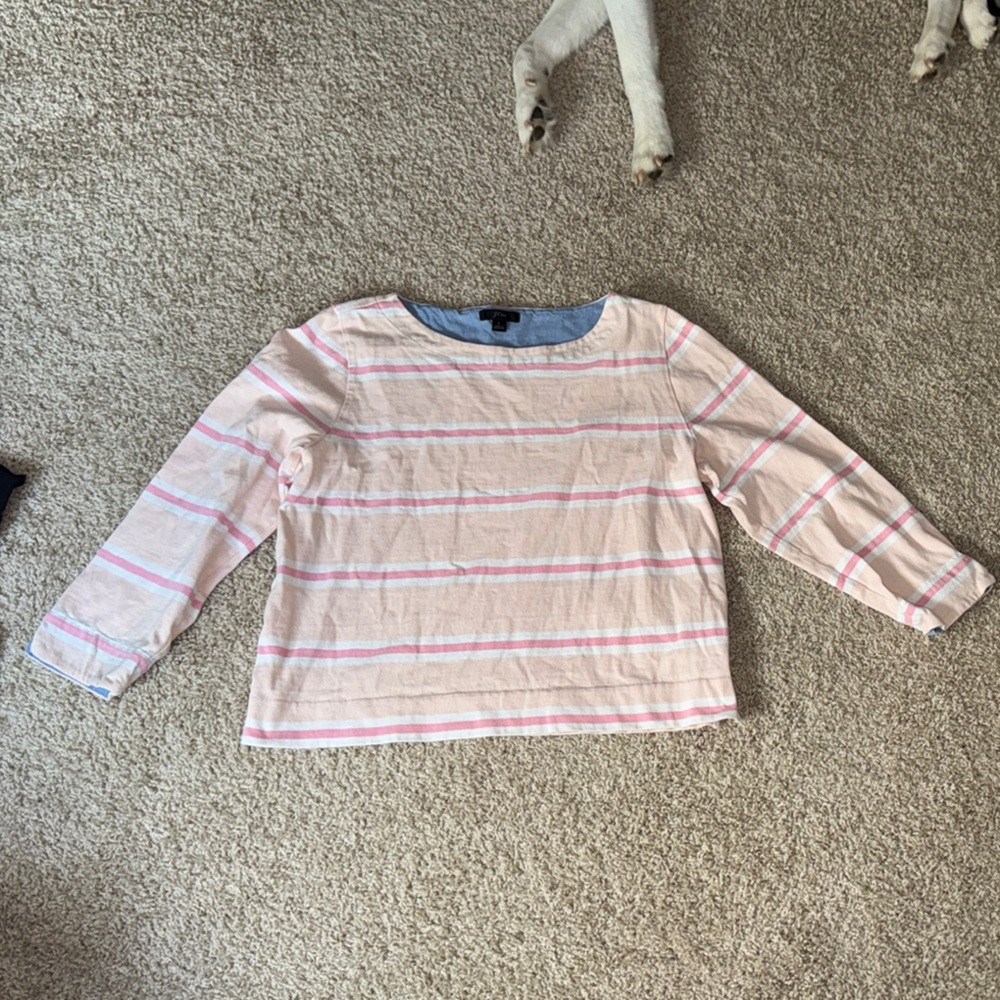 J. Crew Pink and White Long Sleeve Tee